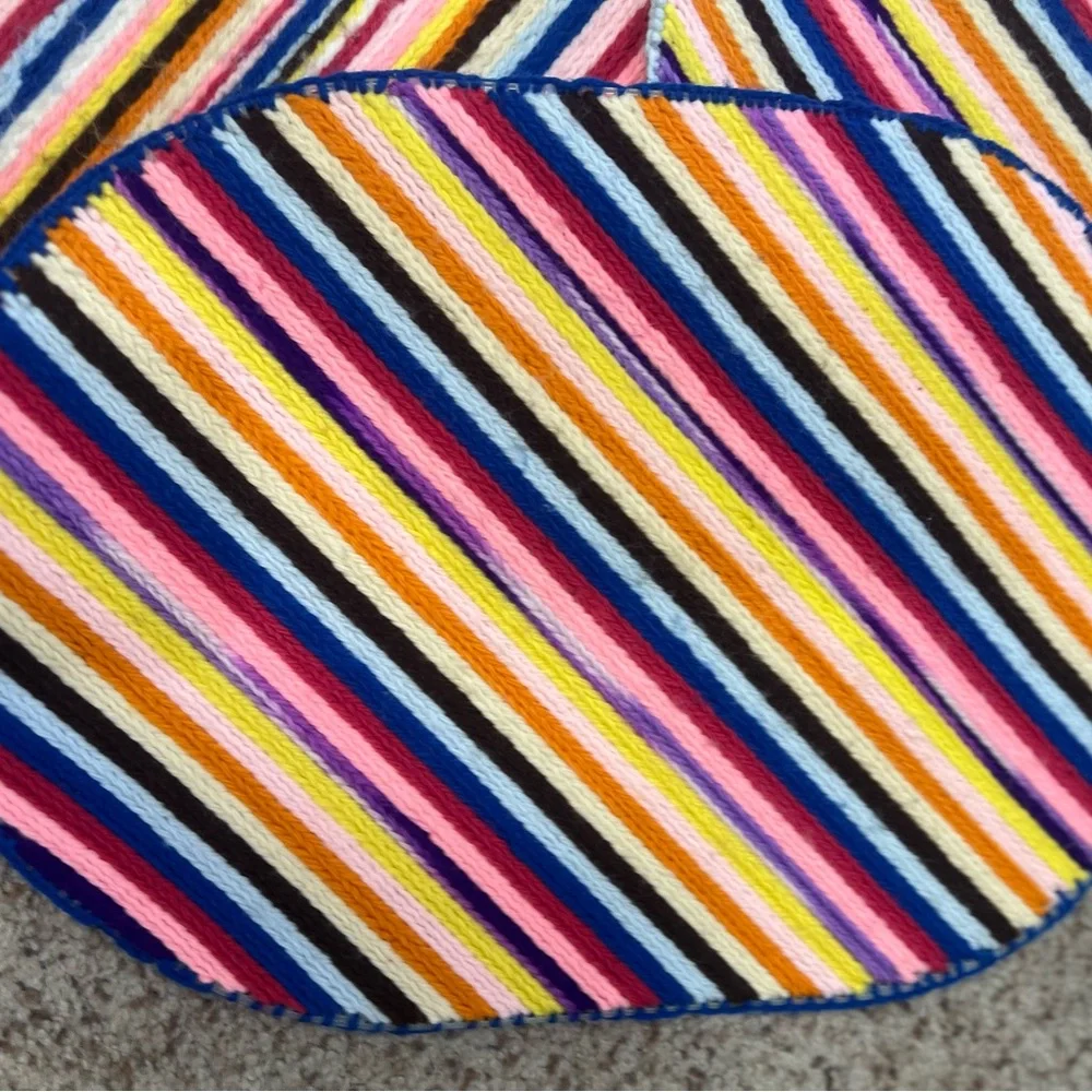 Vintage Set Of 5 Oval Stripes  Rainbow  Cotton Crochet Placemats  Set 1980s‎